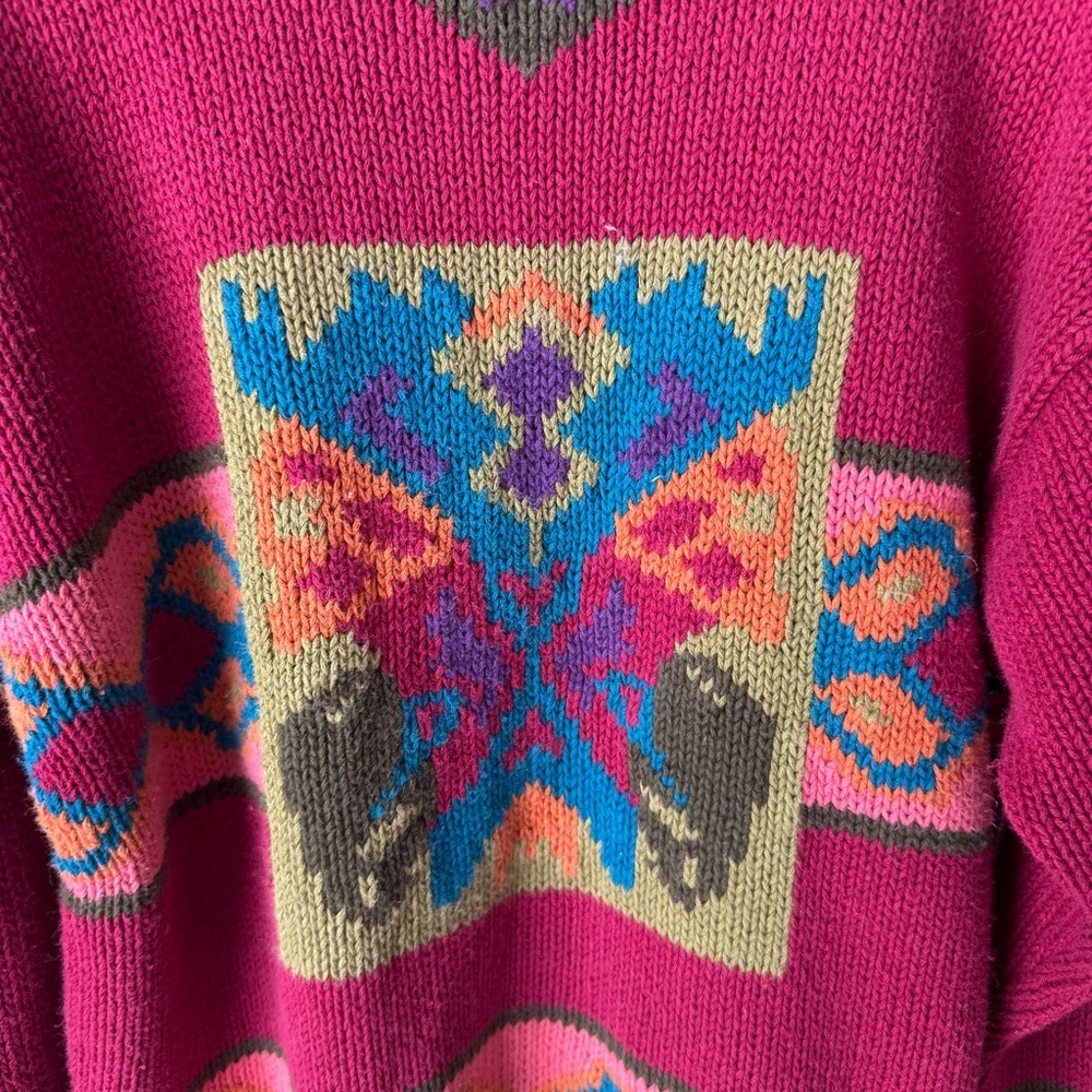 Vintage 90s PASTA chunky Knit Sweater Ramie Cotton butterfly Pullover colorful - Picture 2 of 11